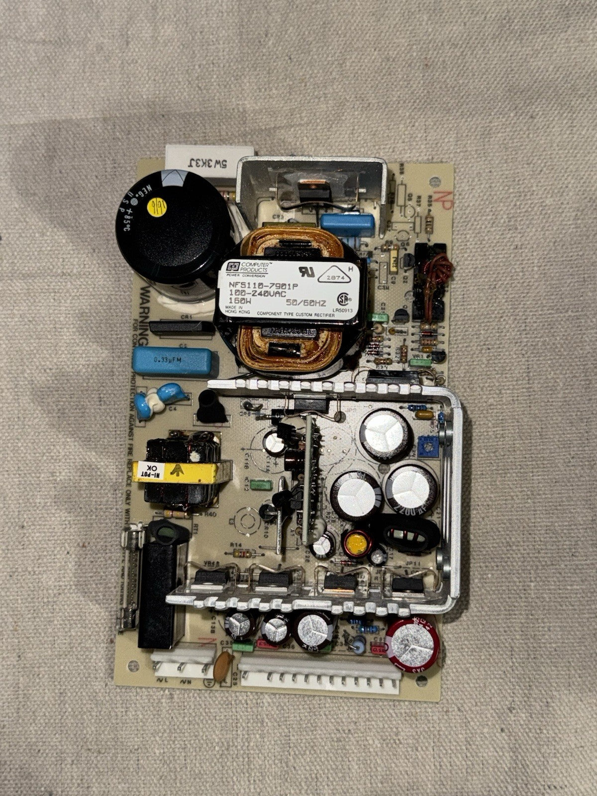 NEW Computer Products NFS110-7901P 110W Medical Power Supply | w/ Test Report circuit board components close-up.