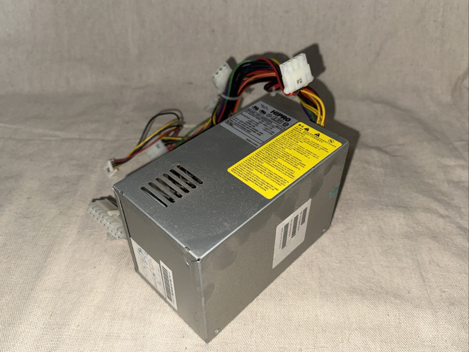 HIPRO HP-A2027F3 200W 20 Pin ATX Power Supply Tested 0950-4106 with cables visible from the rear side.