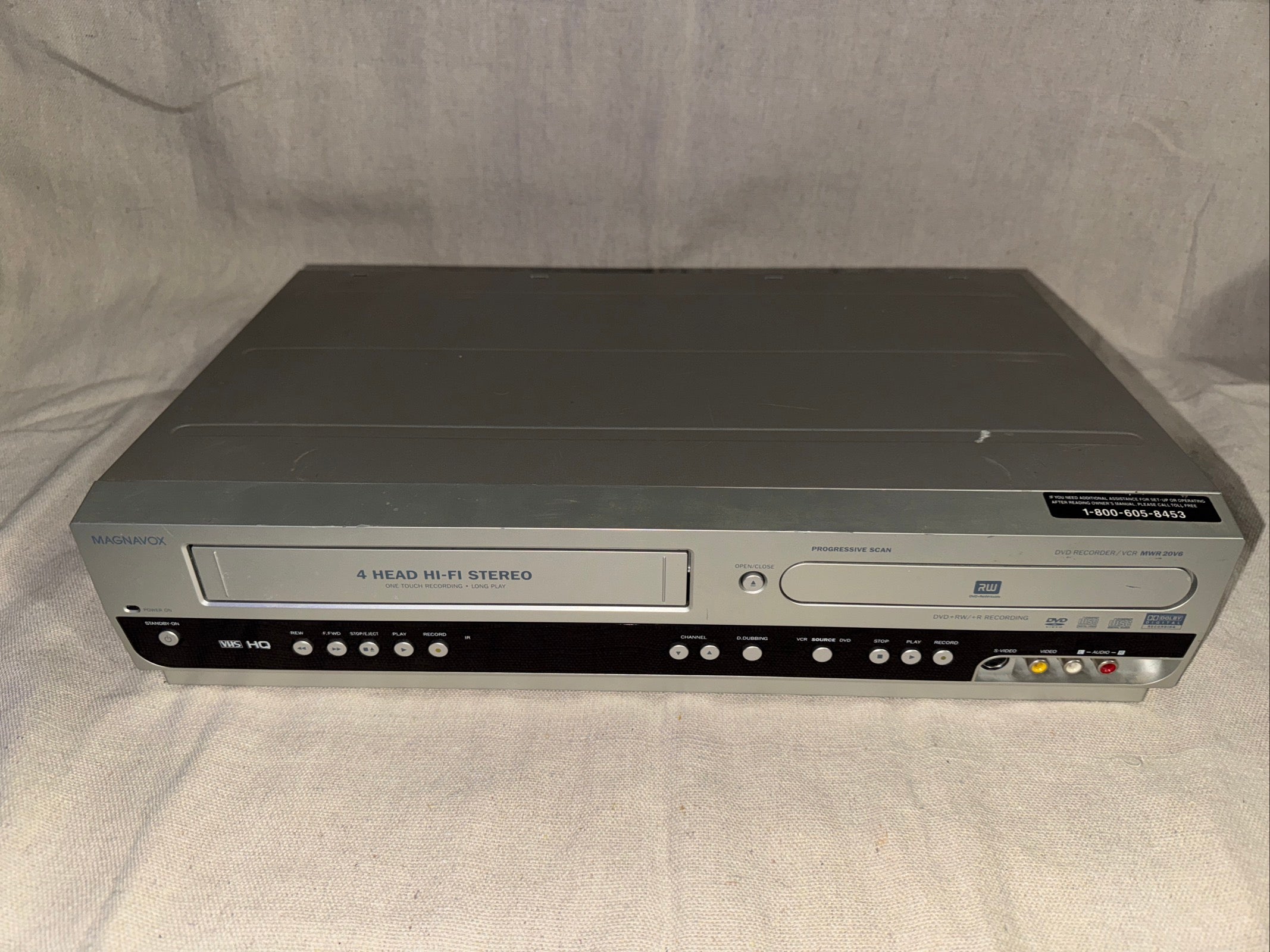 Serviced Magnavox MWR 20V6 - silver VCR with 4 head stereo, fully serviced and working great.