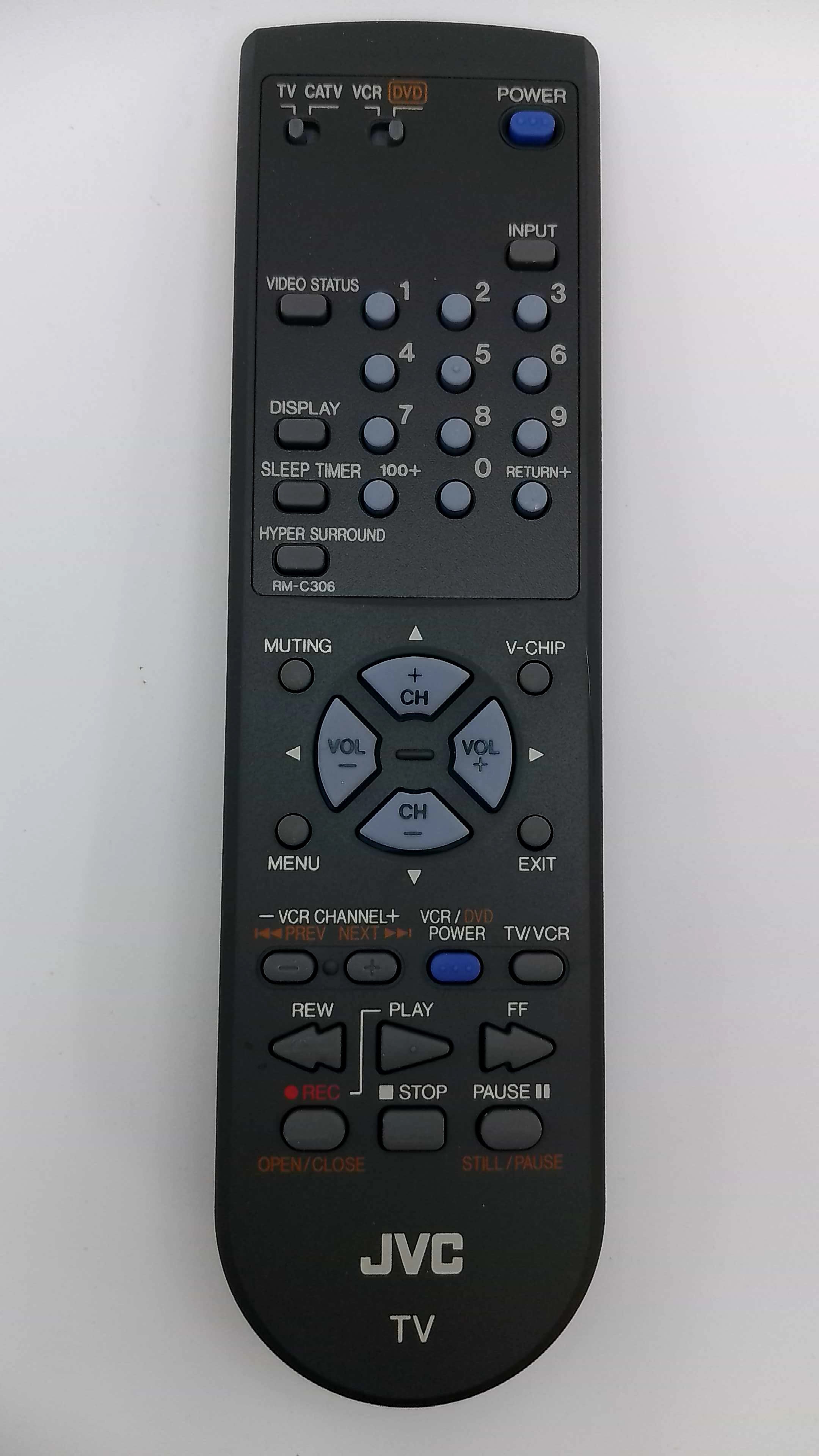 Genuine JVC RM-C306-1A OEM S-VHS VCR Remote Control