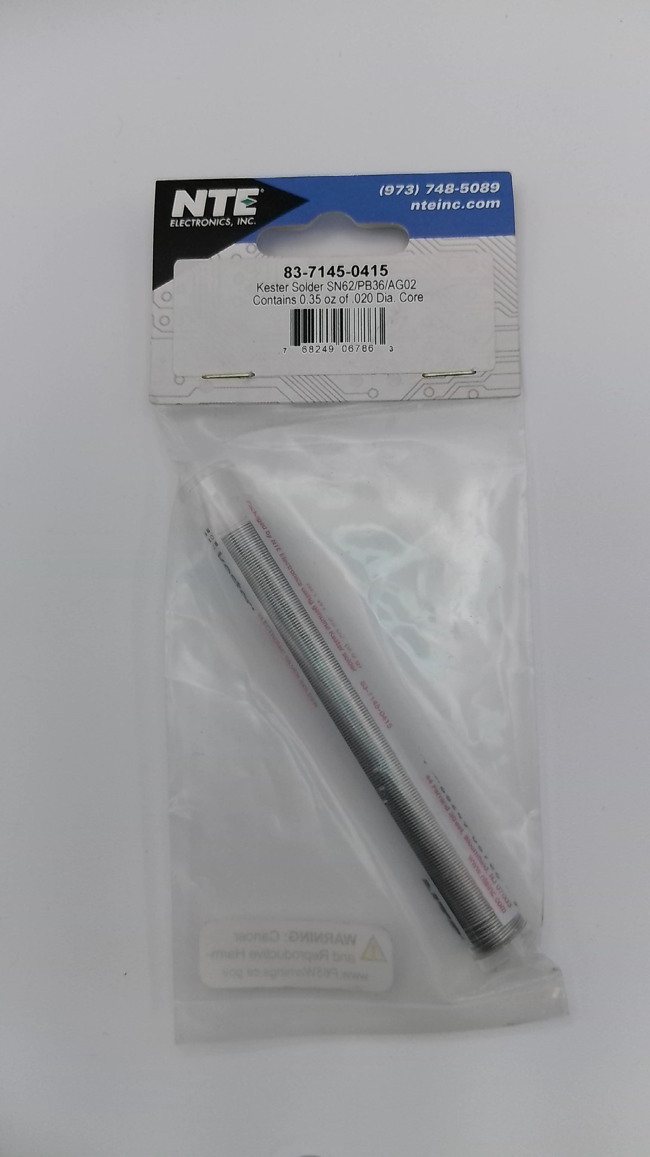 NTE 83-7145-0415 Silver Solder Pocket Pak (Sn62/Pb36/Ag2), .020" Diameter
