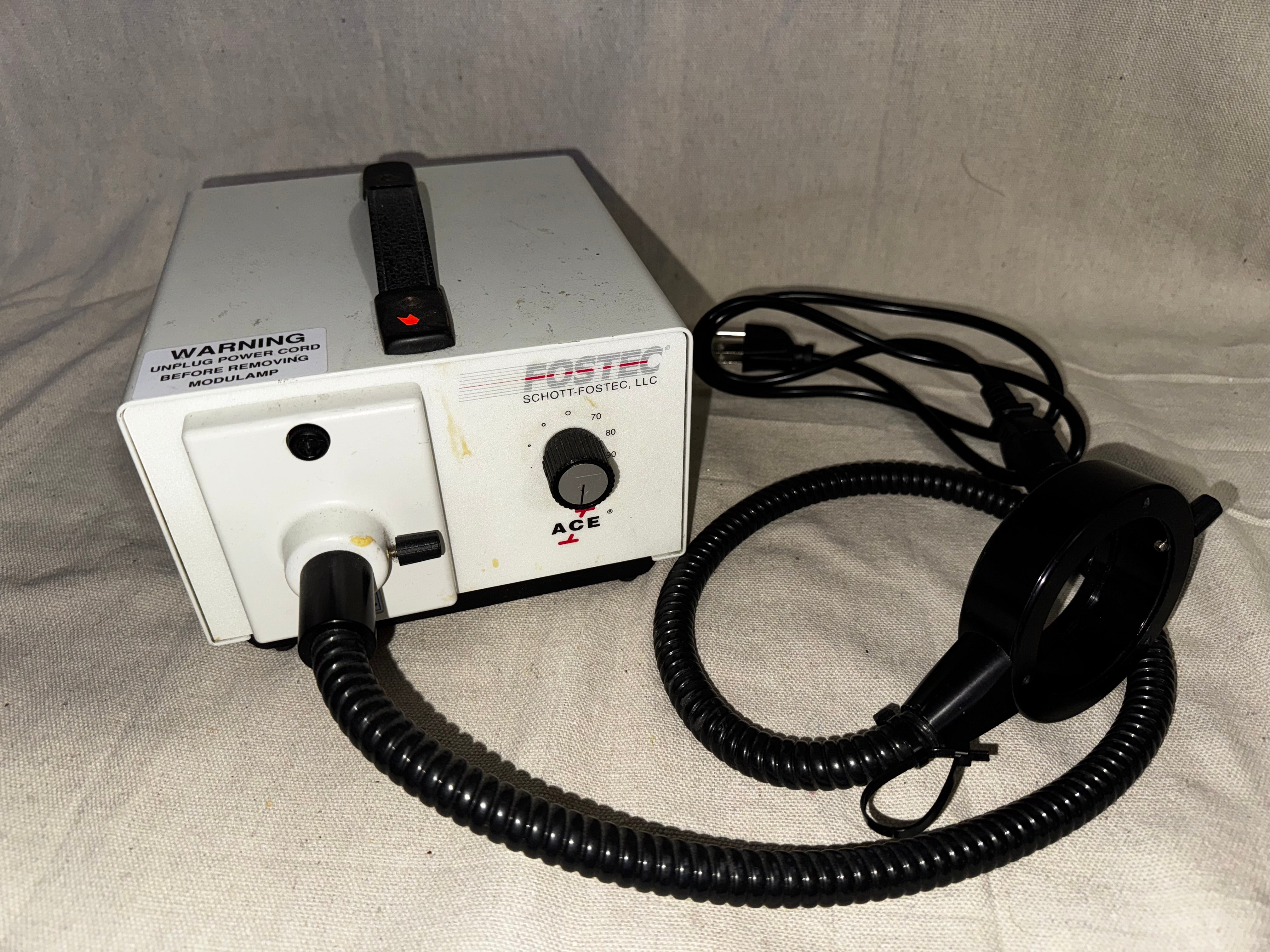 Schott Fostec Ace - 20500 Fiber Optic Light Sources with fiber optic attachment for scope work.