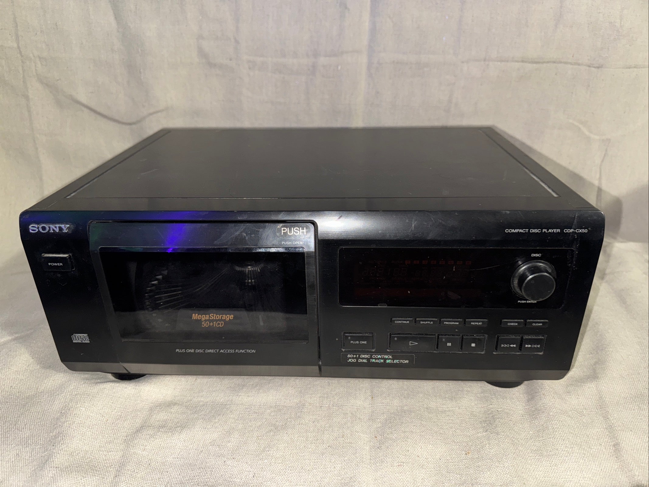 Serviced Sony CDP-CX50, a fully operational and maintained CD player with sleek black design.