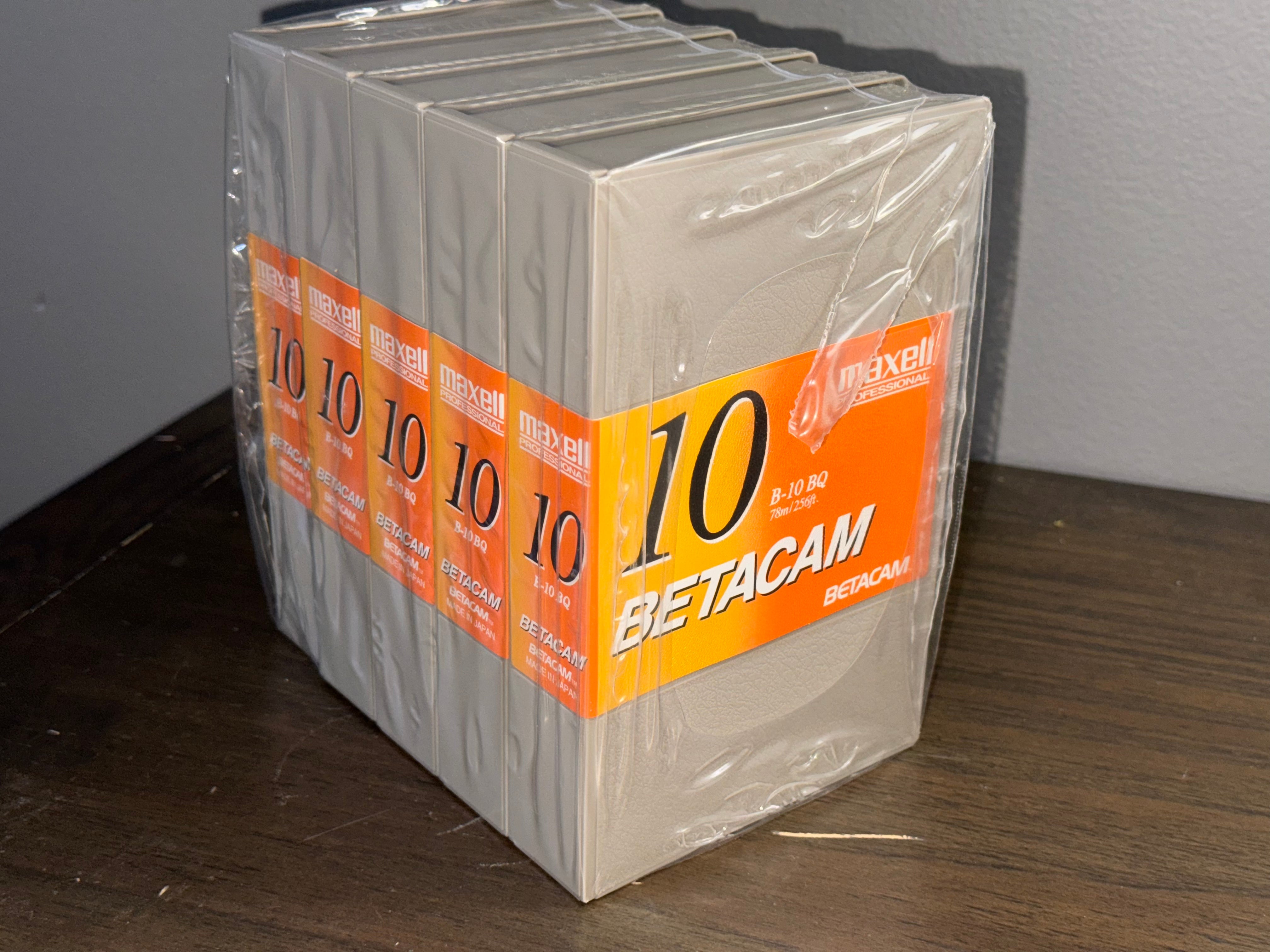 Maxell B-10 BQ Broadcast Quality Orange Label Lot Of 5 Tapes, sealed Betacam tapes ready for professional use.