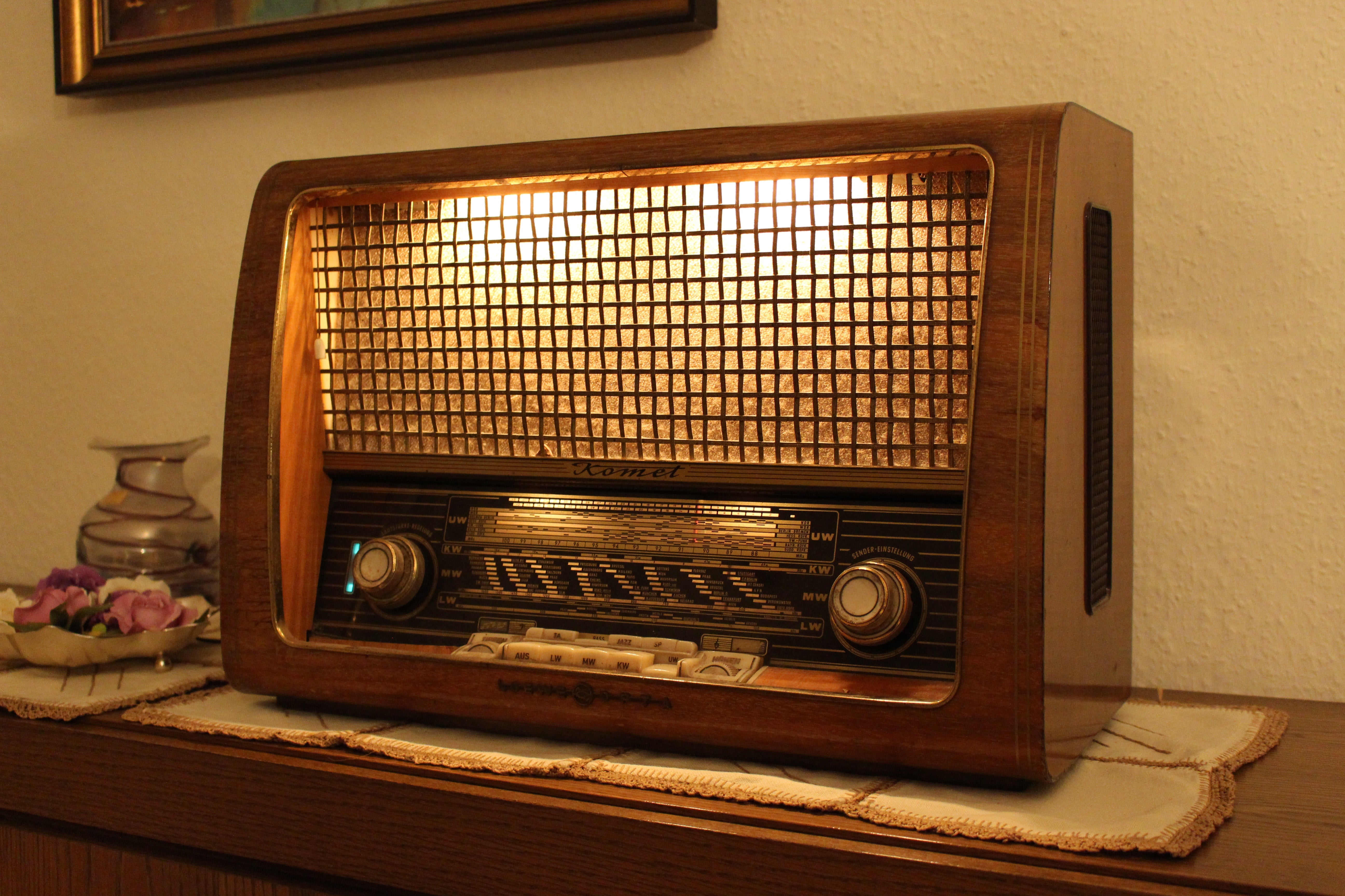 Vintage Tube Radio Mail In Repair Service Estimate - vintage radio on display, warm lighting, retro design
