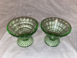 Depression Glass Anchor Hocking Green Block Optic Cone Sherbet Pair Uranium