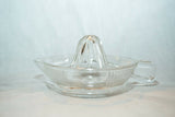 Large Excellent Vintage Clear Ribbed Glass Citrus Juicer Reamer Ring Handle