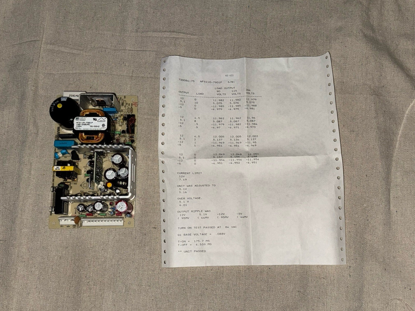 NEW Computer Products NFS110-7901P 110W Medical Power Supply | w/ Test Report with original test data sheet.