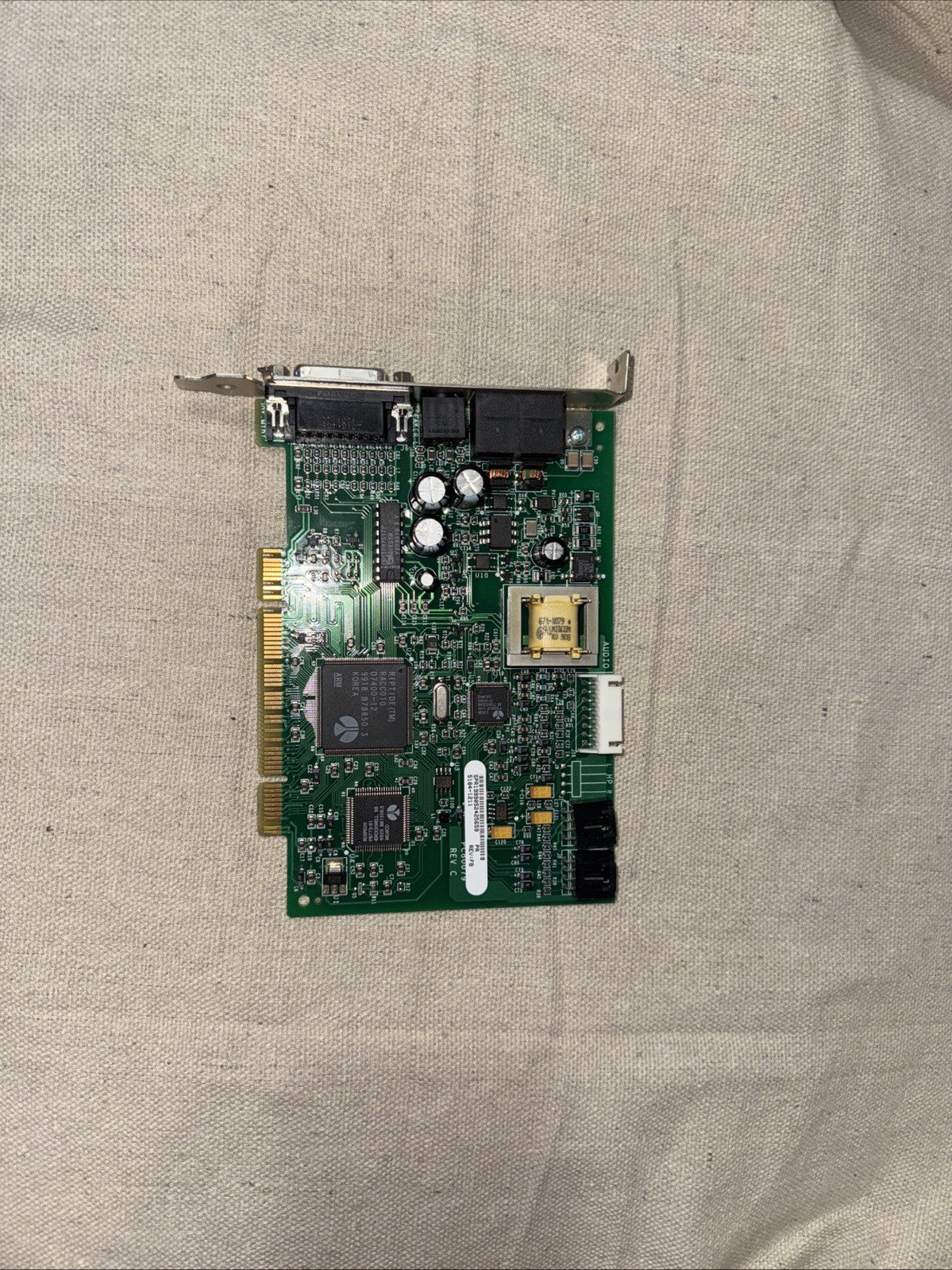 Smart Modular Tech 5184-9924 90079 PCI Sound Card Modem on a beige background, used computer hardware.
