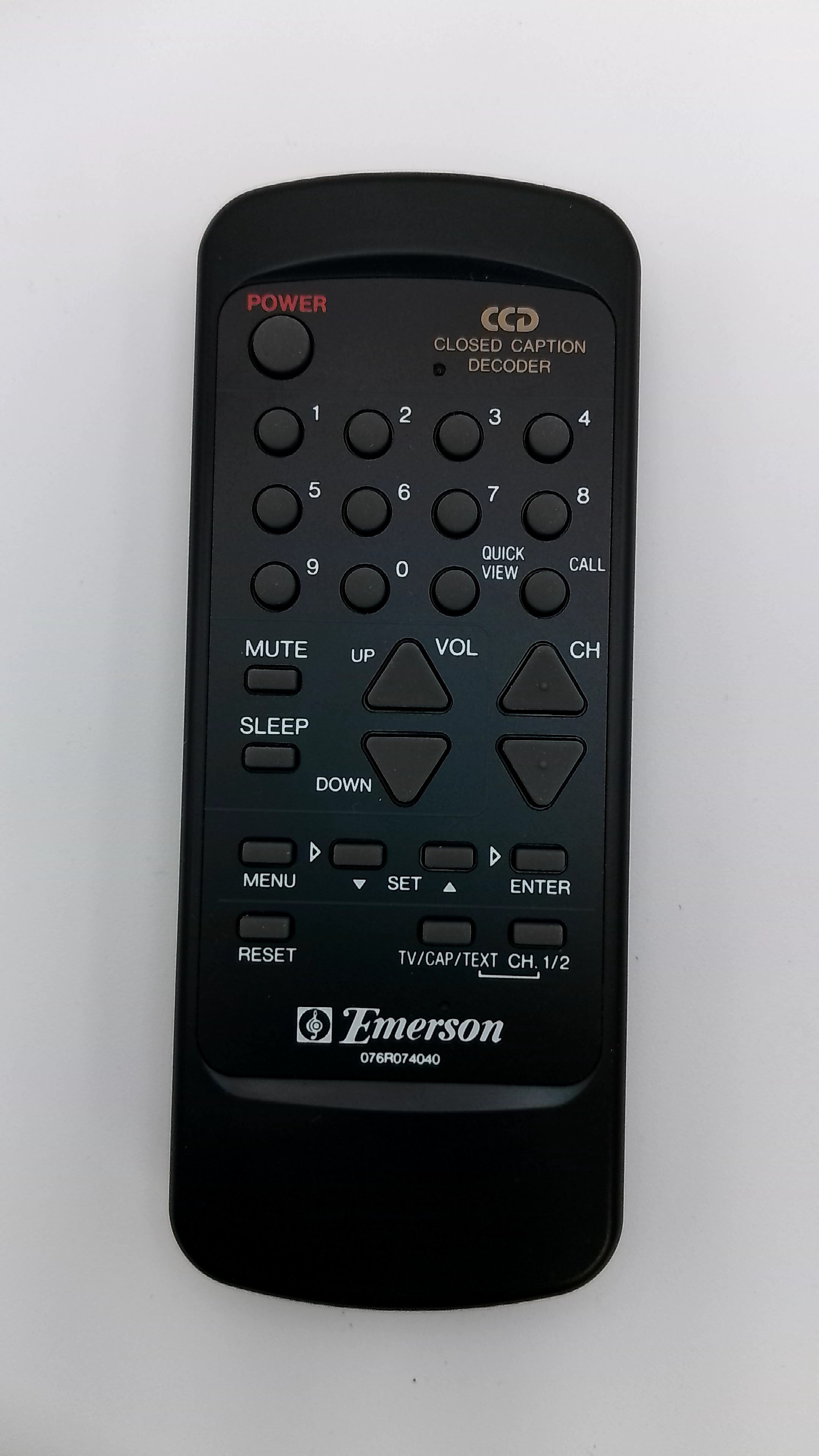 Genuine Emerson 076R074040 OEM CRT TV Remote Control with Closed Caption Decoder