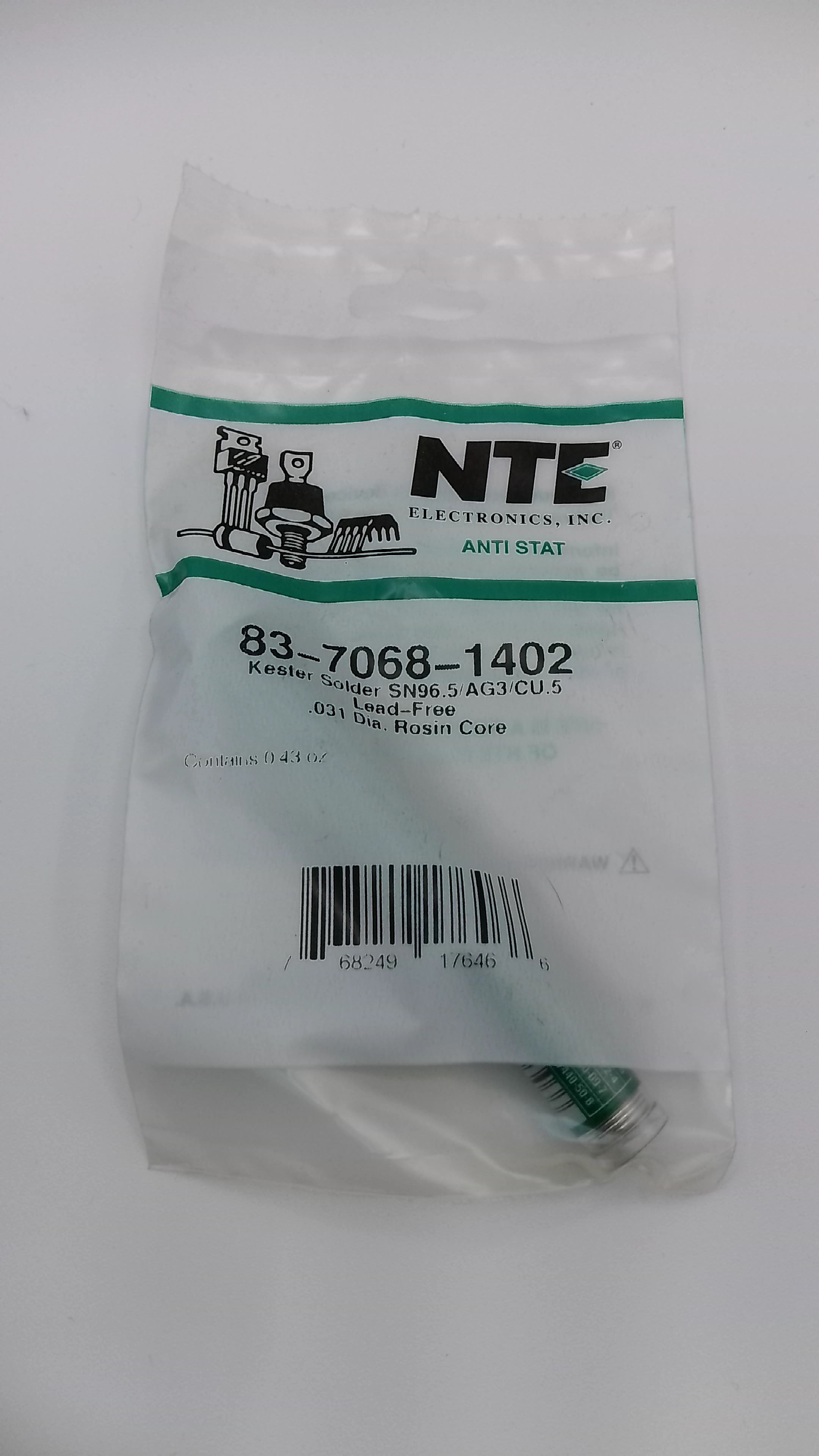 NTE 83-7068-1402 Lead-Free Solder Pocket Pak (Sn96.5/Ag3.0/Cu0.5), .031" Diameter