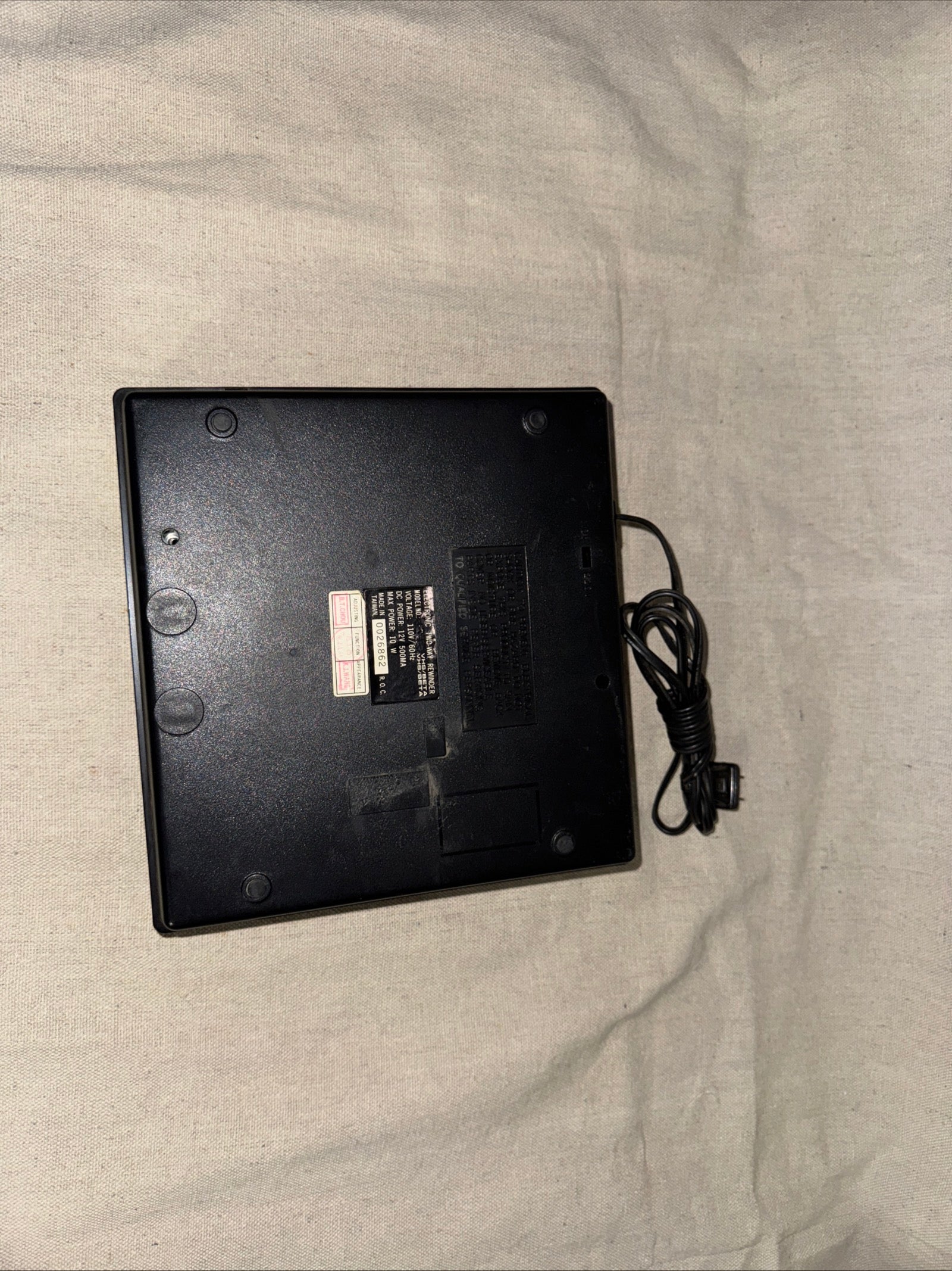Back view of BP Beta VHS Rewinder Fast-forward Dual Machine V-7780 showcasing its connectors and design.