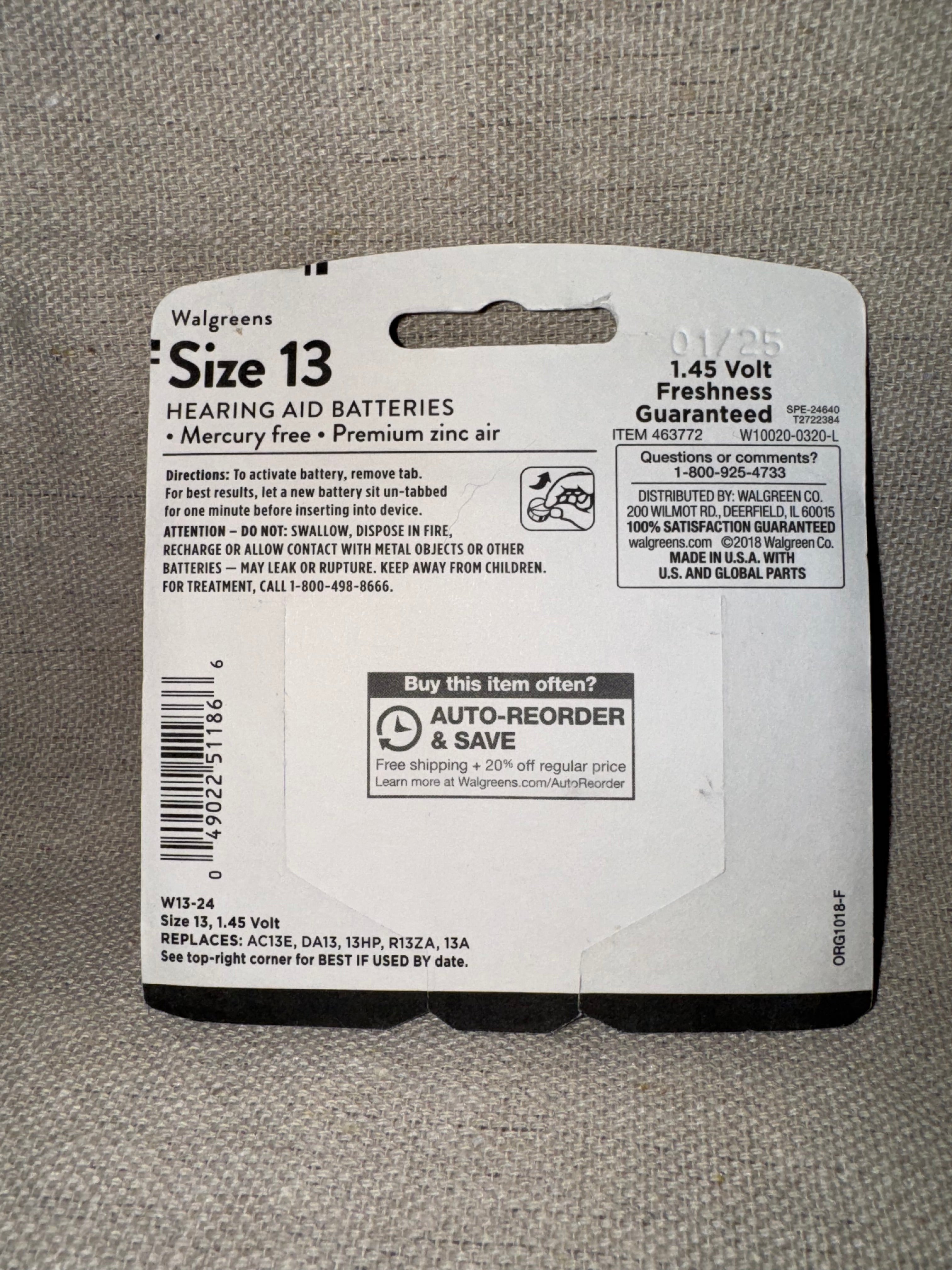 24 Pack Walgreens Hearing Aid Batteries - Size 13 - (24 Batteries) Exp 01/25