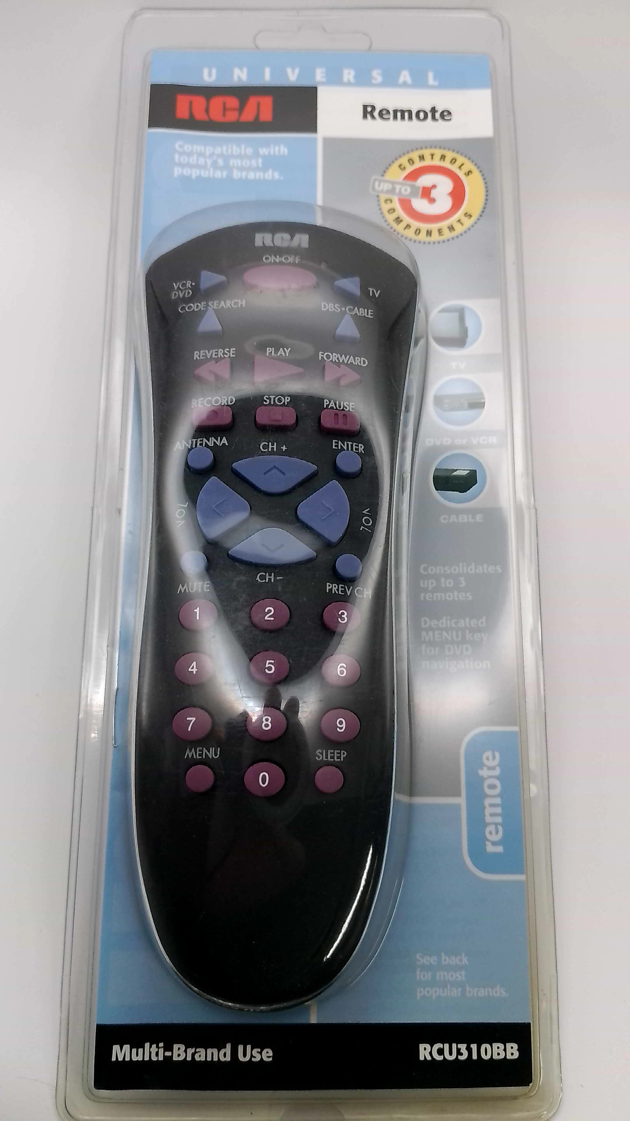 RCA RCU310BB 3-Device Universal Remote Control (TV/VCR/DVD/SAT/CBL)