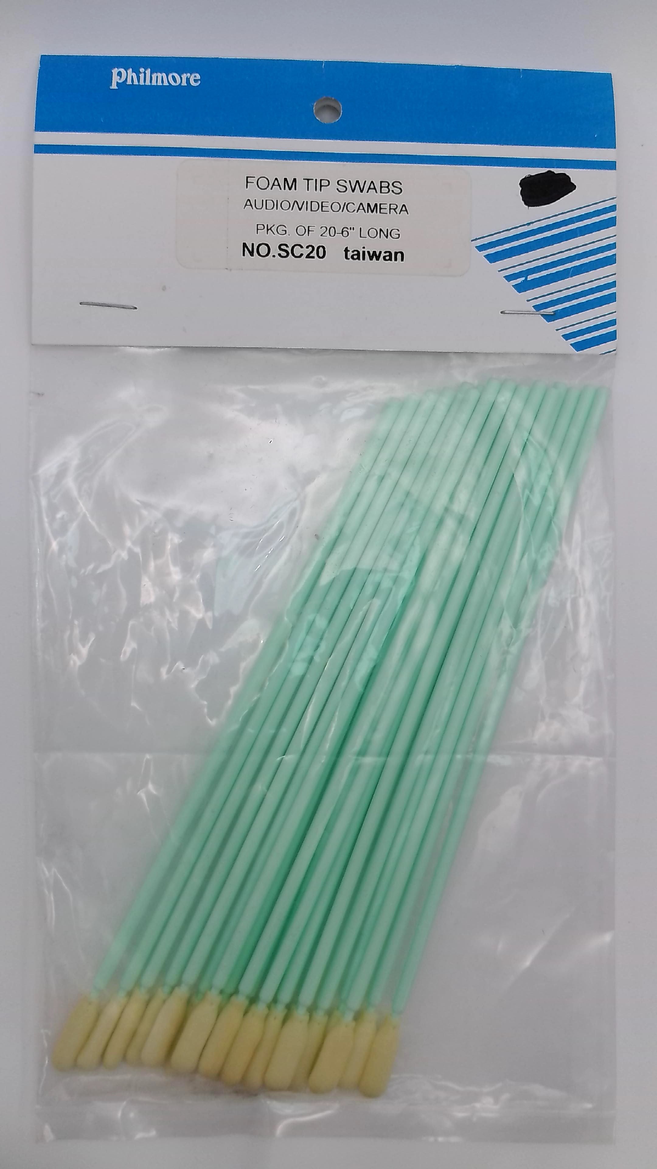 Philmore SC20 Industrial Foam Swabs - 20 Piece Pack, Non-Abrasive Cleaning Tips
