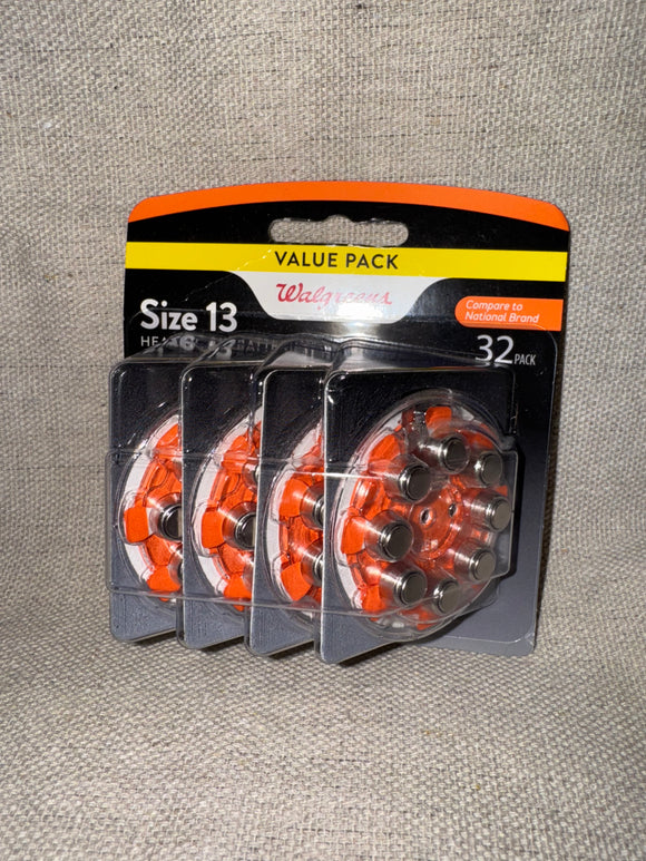 Walgreens Hearing Aid Batteries Size 13 32-Pack 1.45 Volt mercury free Exp 04/25