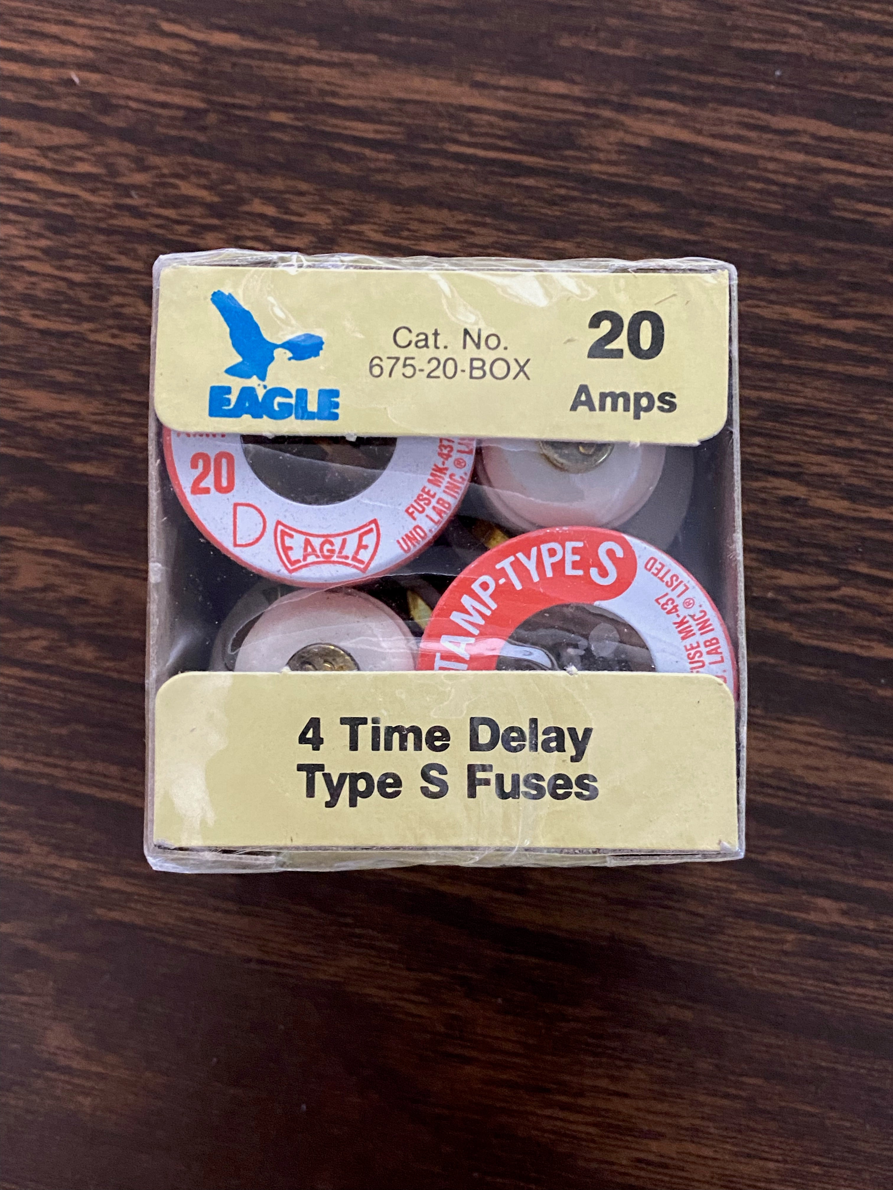 Eagle 675-20 125 Volt 20 Amp Glass Time Delay Fuses Vintage Type S Box of 4