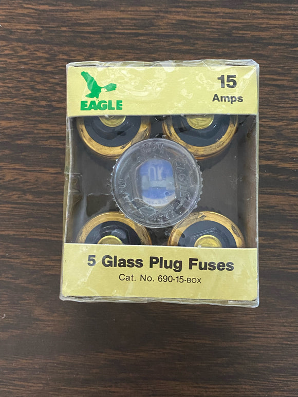 Eagle 675-15 125 Volt 15 Amp Glass Plug Fuse Box of 5