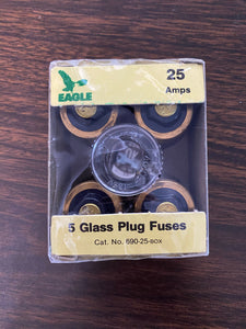 Eagle 675-25 125 Volt 25 Amp Glass Plug Fuse Box of 5