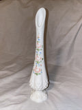 10.5” Vintage Fenton Linda Bules Signed Painted Vase White Milk Glass