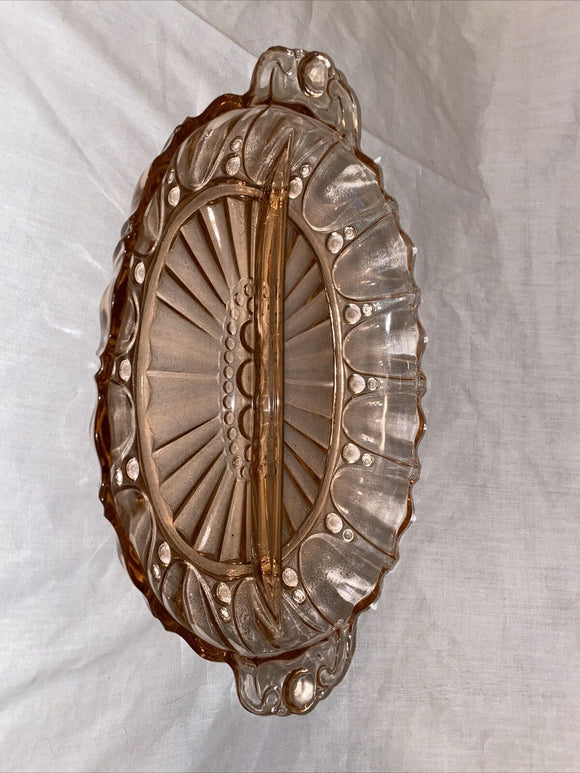 Anchor Hocking Oval Divided Pink Depression Glass Oyster And Pearl Relish Dish