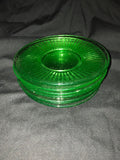 6” 1930 Round Robin Green Uranium Glass Bread Plate Set Of 7 Depression Glass