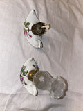 2 Vintage Mini Floral Porcelain & Clear Glass Oil Lamps Aladdin Genie Style 5”