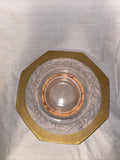 11” Vintage Pink Gold Leaf Trim Flower Wheat Etch Console Bowl