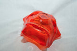 Beautiful Red Orange Art Glass Sculpture Ruffled Smooth Console Bowl Centerpiece