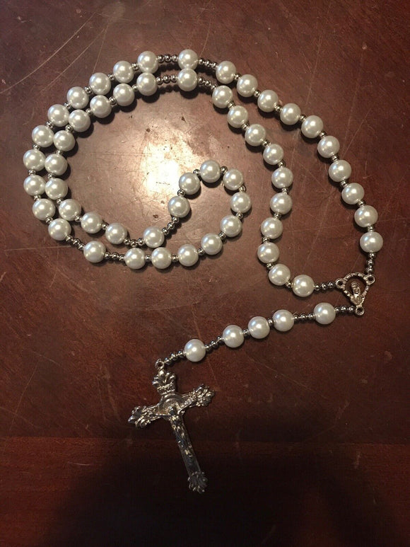 17” Simulated Pearl White Bead Weighted Rosary