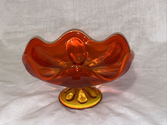 7” Vintage Art Red Orange Footed Candy Dish Bowl