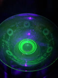 10.5” Floral & Cherry Design Uranium Glass Console Bowl