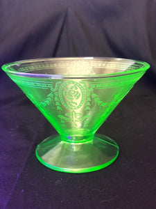 Green Depression glass Sherbert Belmont Rose Cameo Footed