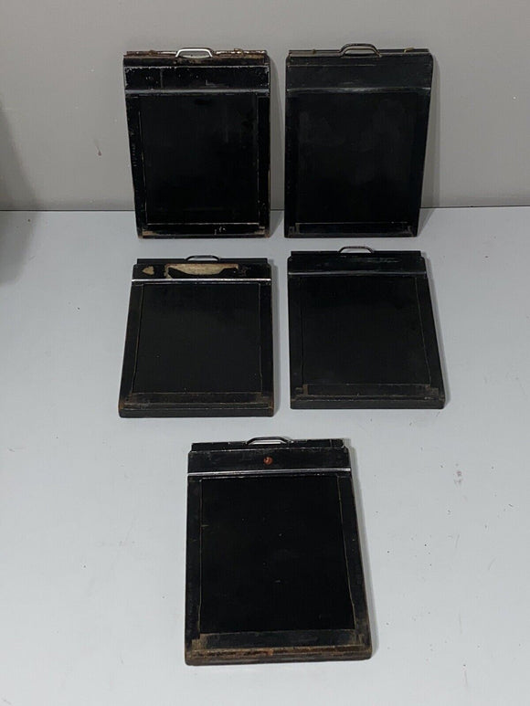 Lot of 5 Vintage Antique Folmer Graflex Corp 4x5 Double Sided Wood Film Holders