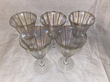 6.5” Set Of 5 Elegant Period Iridescent Champagne Wine Glasses 1940s