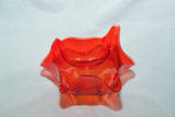 Beautiful Red Orange Art Glass Sculpture Ruffled Smooth Console Bowl Centerpiece