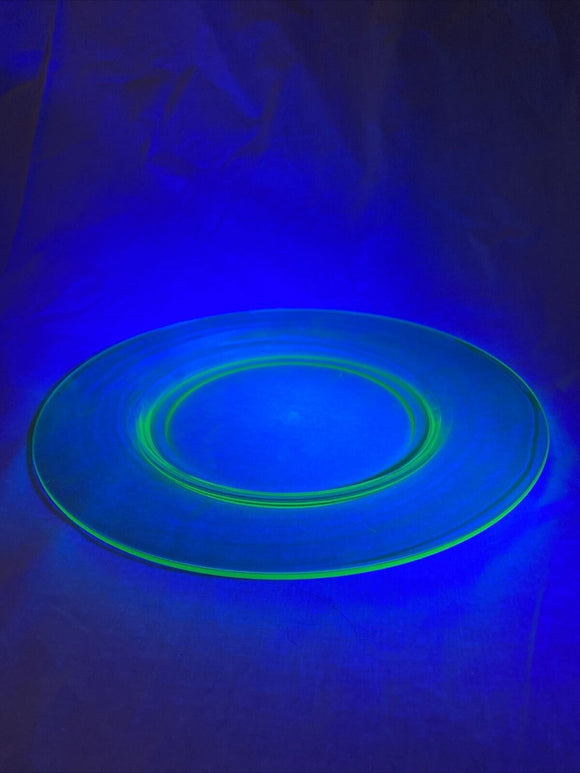 8.5” Plain Green Unranium Vaseline Glass Bread Plate