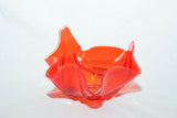 Beautiful Red Orange Art Glass Sculpture Ruffled Smooth Console Bowl Centerpiece