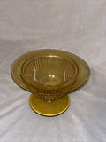 6” Vintage Hazel Atlas Footed Bowl Rolled Rim Optic Rib Yellow Amber Gold