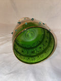 10” Tall Large Green And Gold Glass Beaded Goblet