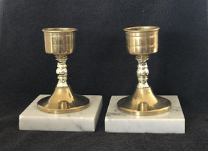 Brass Candle Holders W/Marble Base - Pair