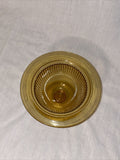 6” Vintage Hazel Atlas Footed Bowl Rolled Rim Optic Rib Yellow Amber Gold