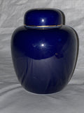 5” Navy Blue Vase With Lid Japanese Colorful Birds Peacocks Bamboo Flower