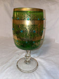 10” Tall Large Green And Gold Glass Beaded Goblet