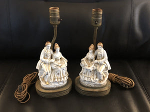 12” Victorian  Lamps Man & Woman Reading Porcelain - Set of 2