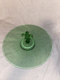 French Fostoria Vaseline Uranium Glass Sandwich Platter Fleur De Lis Handle