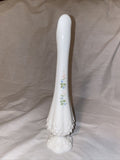 10.5” Vintage Fenton Linda Bules Signed Painted Vase White Milk Glass