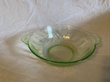 8” Vintage Green Uranium Vaseline Glass Bowl With Handles