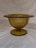 6” Vintage Hazel Atlas Footed Bowl Rolled Rim Optic Rib Yellow Amber Gold