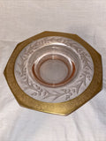 11” Vintage Pink Gold Leaf Trim Flower Wheat Etch Console Bowl